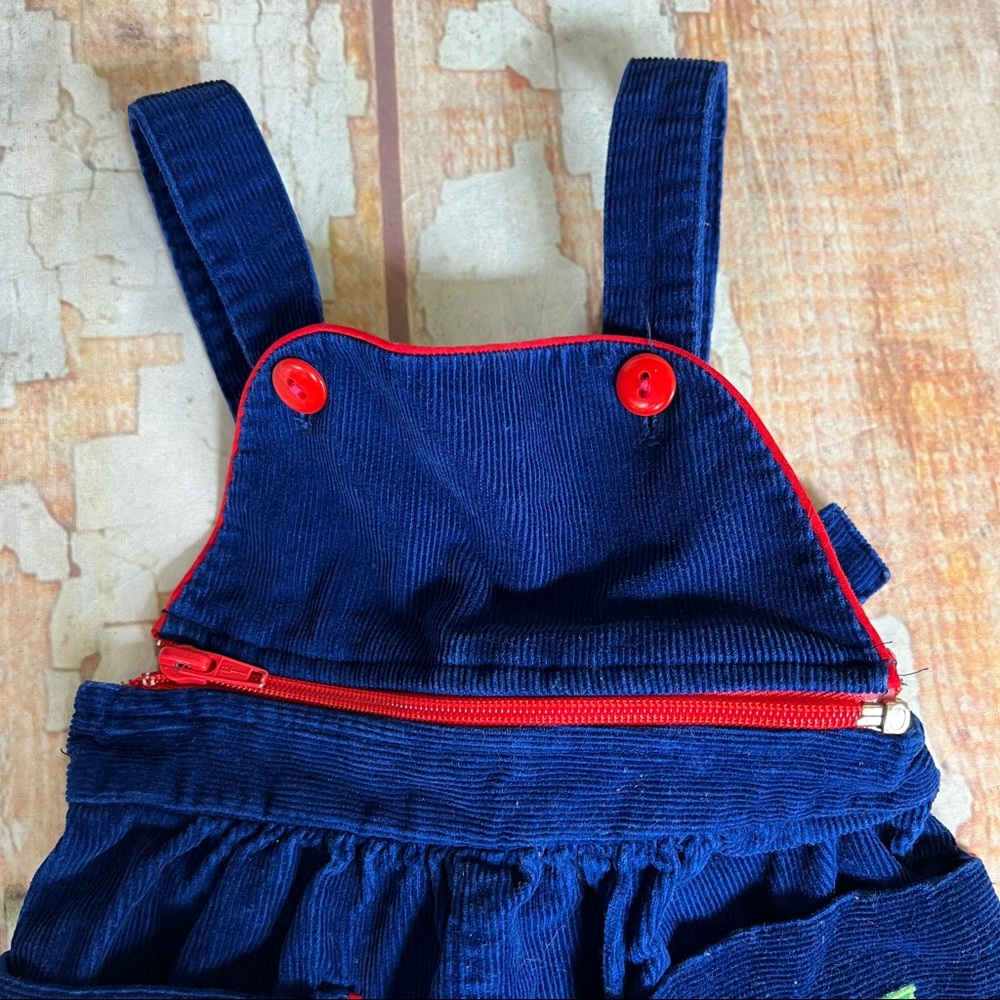 vtg Kids convertible overall / pants corduroy navy cherries 🍒 size 12M - Picture 5 of 7